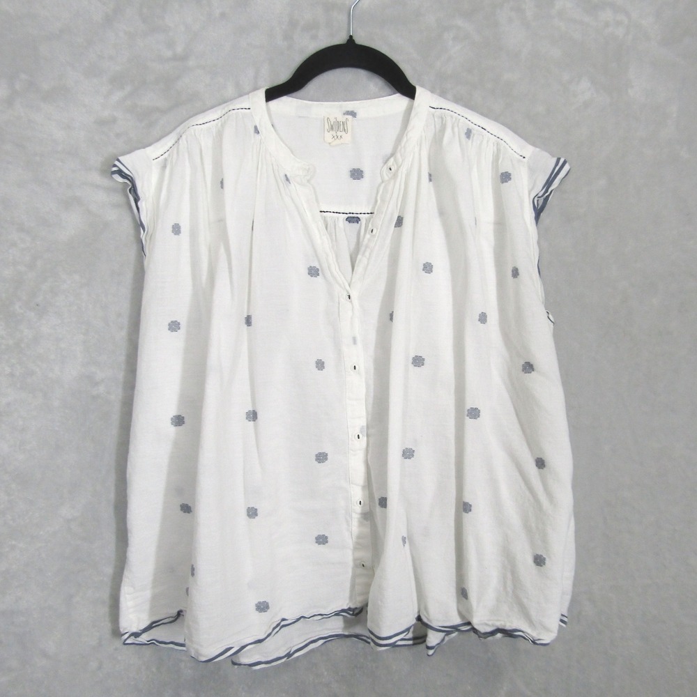 Swildens Top Women's 1 Small Sleeveless Button Down White Blue Floral Bohemian